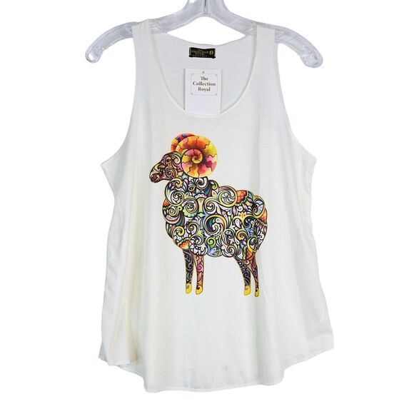 Womens Airies Ram Graphic Tank Top Small Medium White Zodiac Astrology - Picture 1 of 6